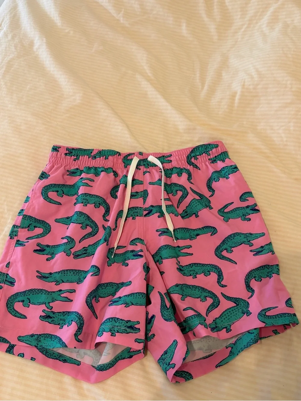 chubbies Pink Swim Trunks with Teal Alligator Print